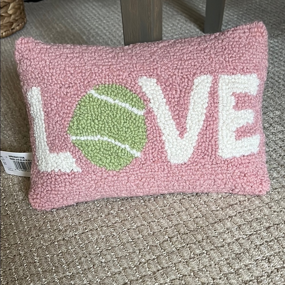 Pink LOVE Pillow with Tennis Design